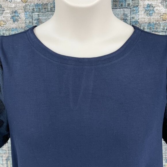 Loft Tunic Dress Size S Swiss Dot Short Sleeve Blue - Picture 2 of 11